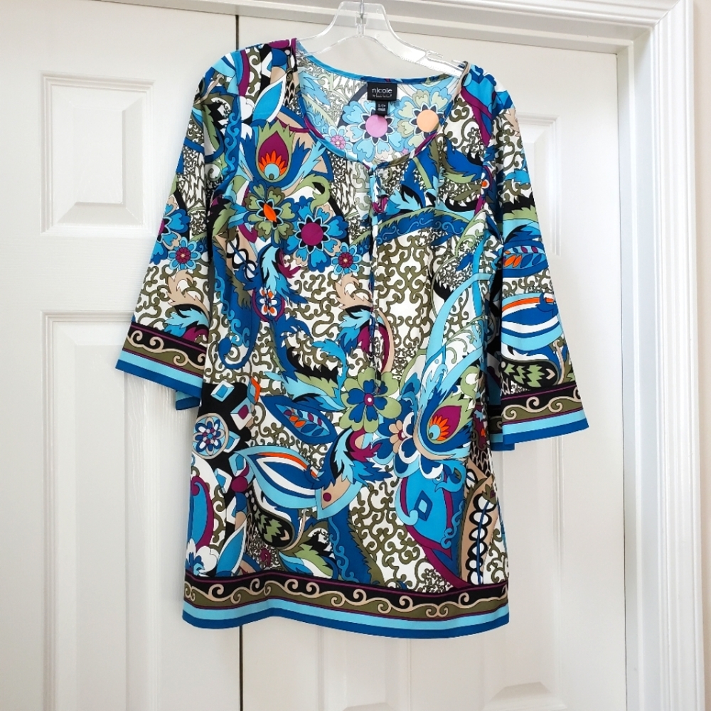 Nicole Miller Blue Print Tunic Top SMALL